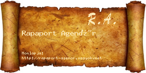 Rapaport Agenór névjegykártya